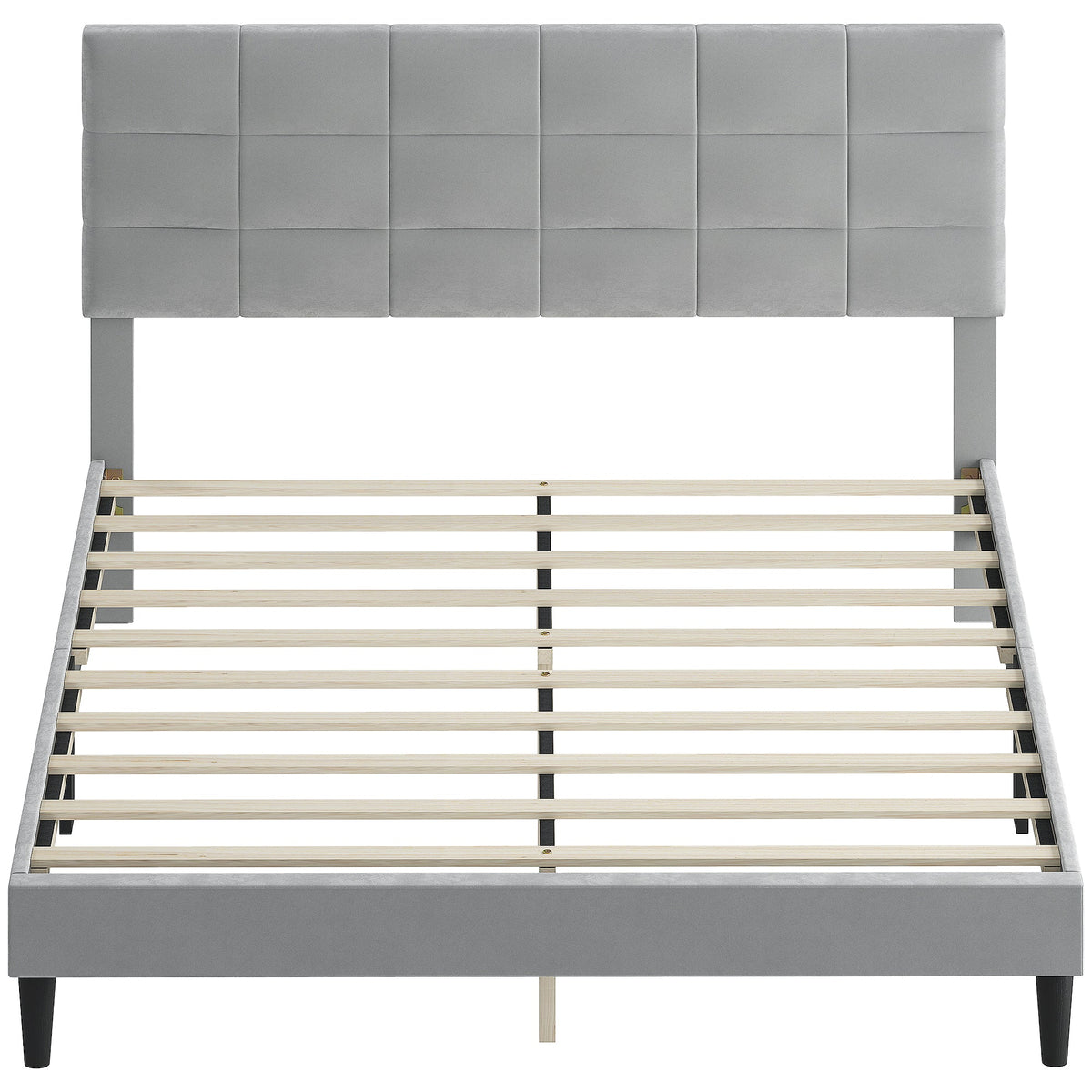 Queen Size Bed Frame with Upholstered Headboard, Modern Platform Bed Frame with Wood Slats, 1100 lbs Capacity, Cream