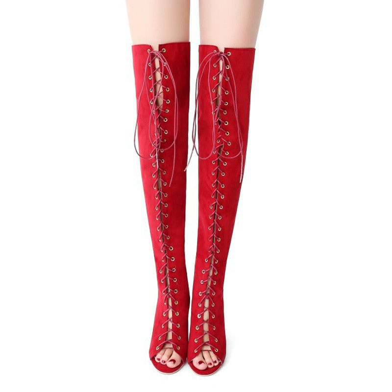 Thigh High Peep Toe Heels