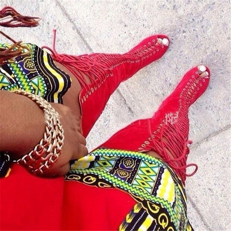 Thigh High Peep Toe Heels