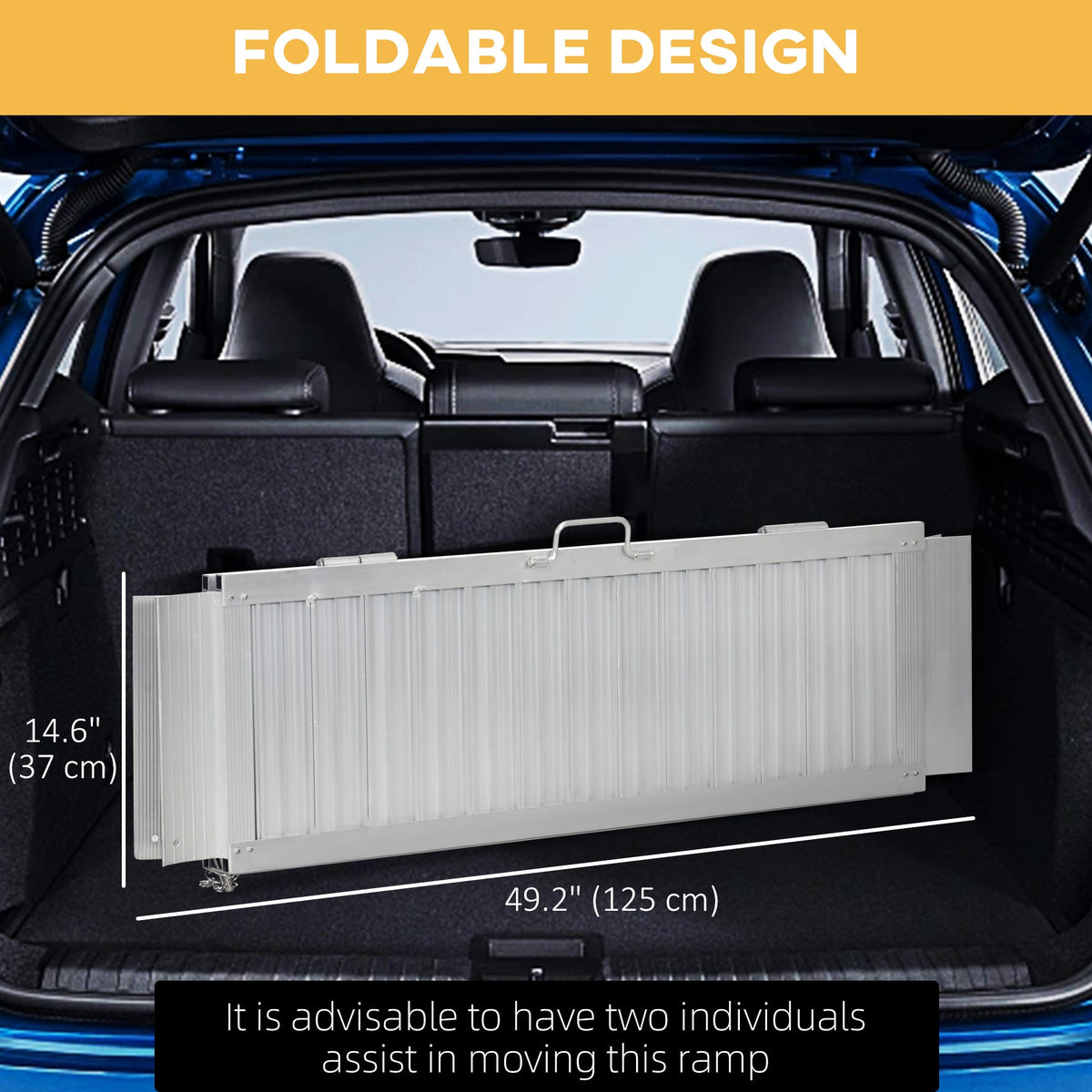 2' Portable Wheelchair Ramp Aluminum Threshold Mobility Single-fold for Scooter with Carrying Handle