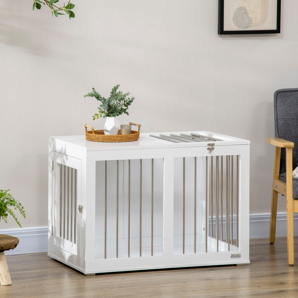 31.5" Dog Crate Furniture with Double Doors, for Medium Dogs, Grey