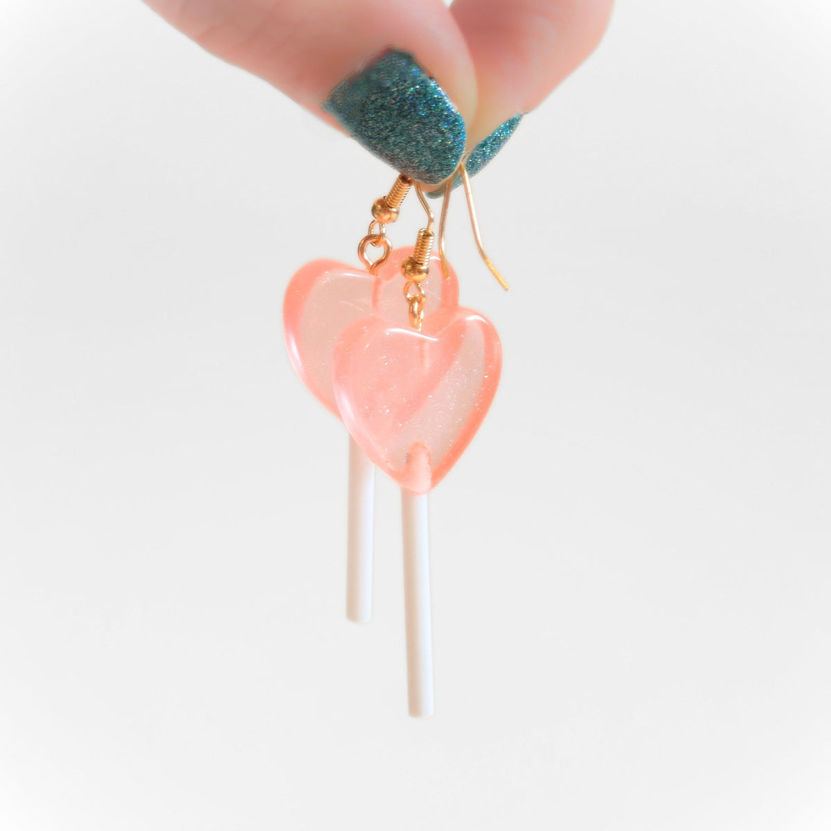 Lollipop Earrings (Peach Hearts)
