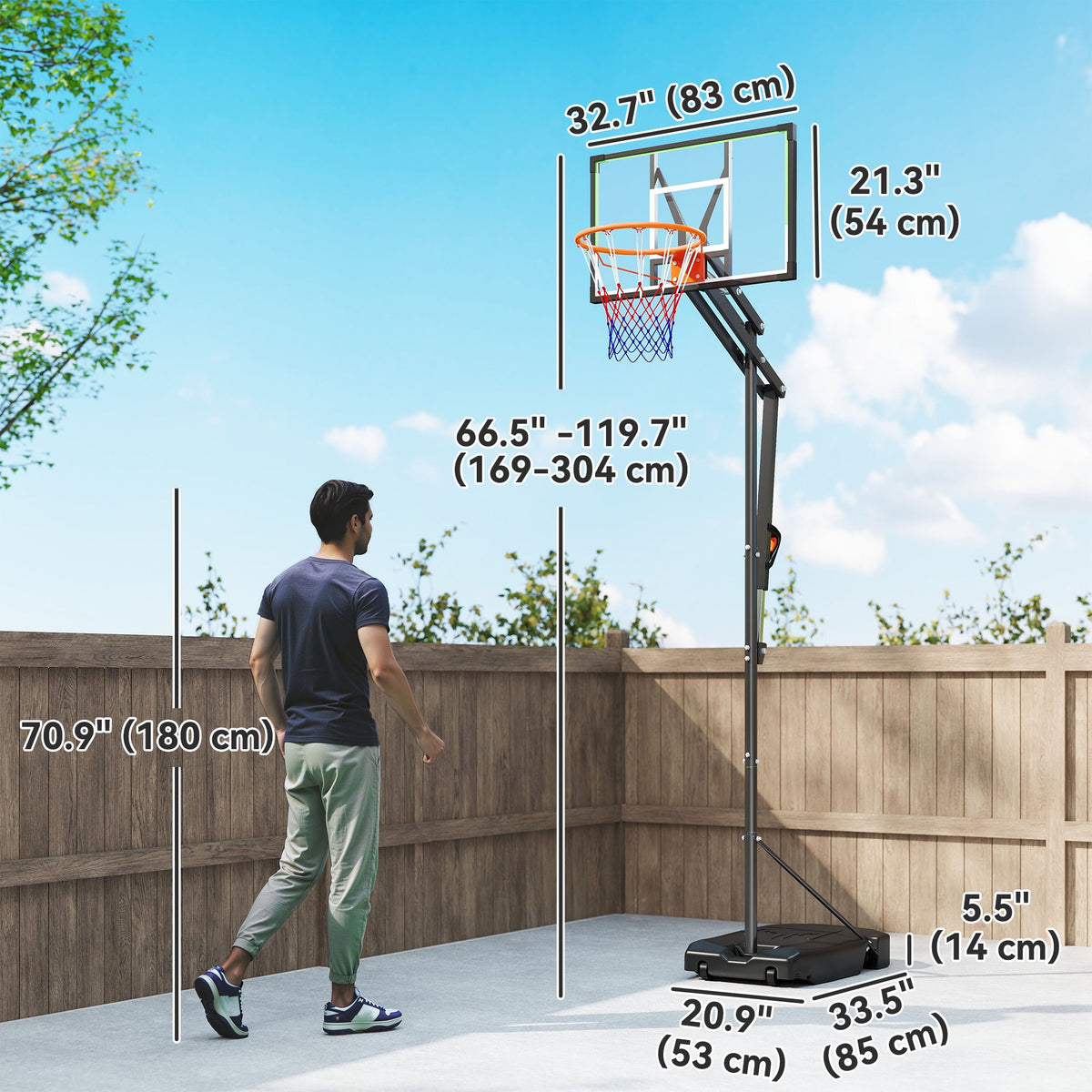 4.1-8.5ft Adjustable Basketball Hoop with 33" Shatterproof Board, 18" Rim, Wheels and Fillable Base, for Teens Adults