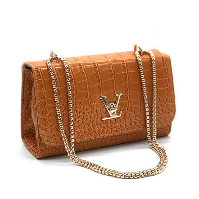 Alligator Pattern Leather Chain Bag
