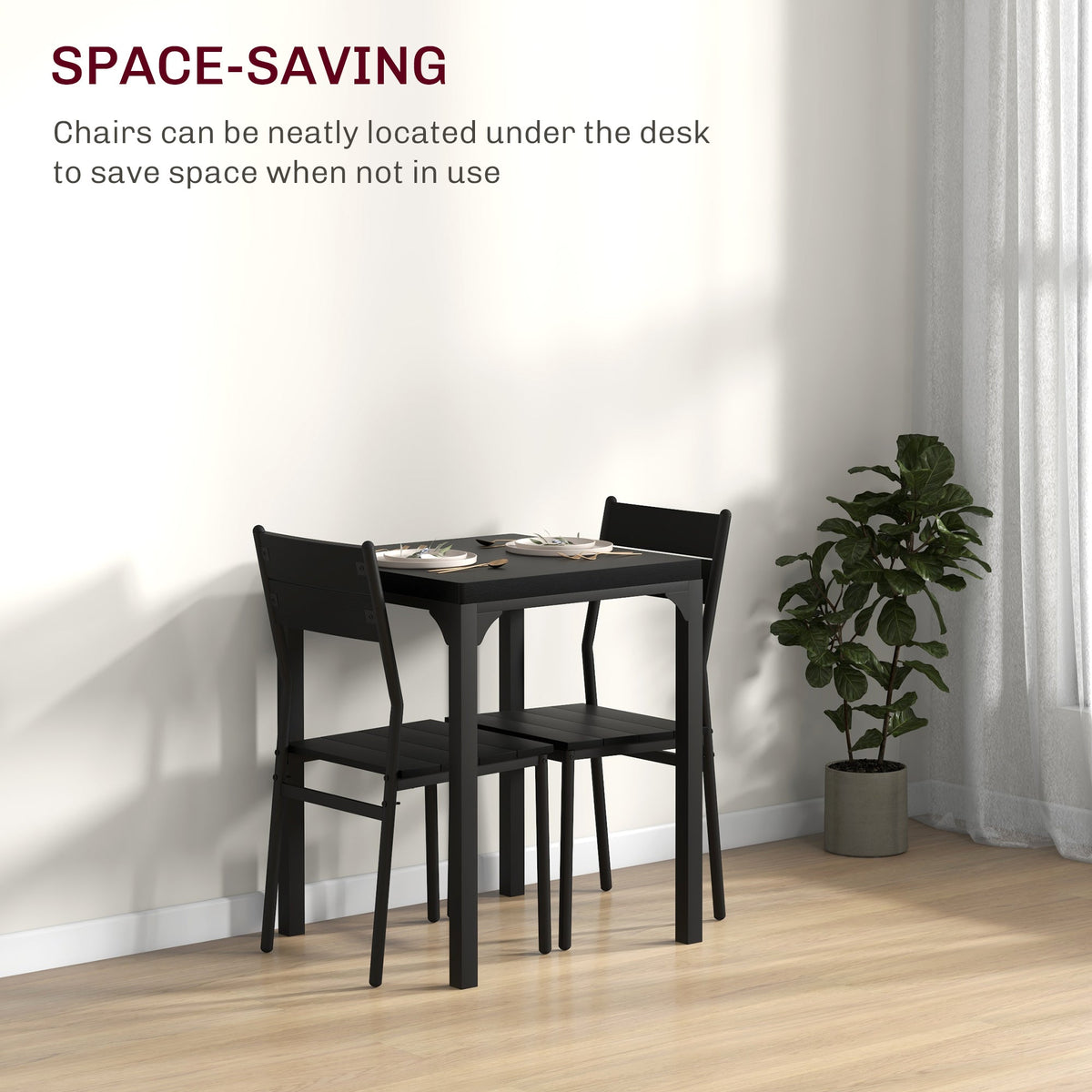Dining Table Set for 2, 3 Piece Kitchen Table and Chairs with Metal Legs for Small Spaces, Natural Wood