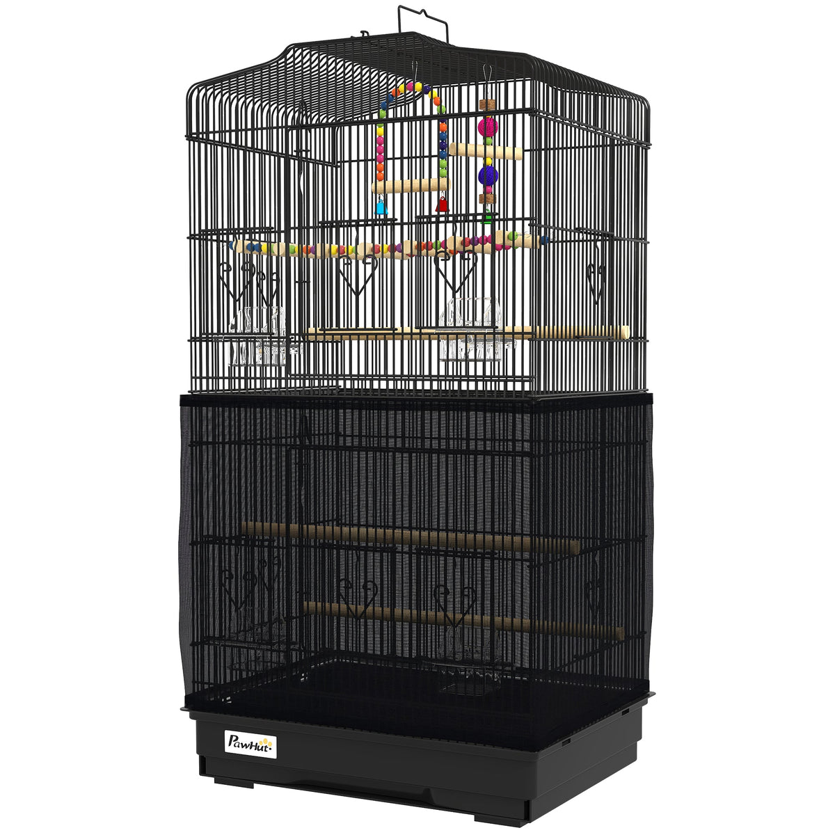 36" Bird Cage with Accessories, Handle, Mesh Cover, Tray, Black