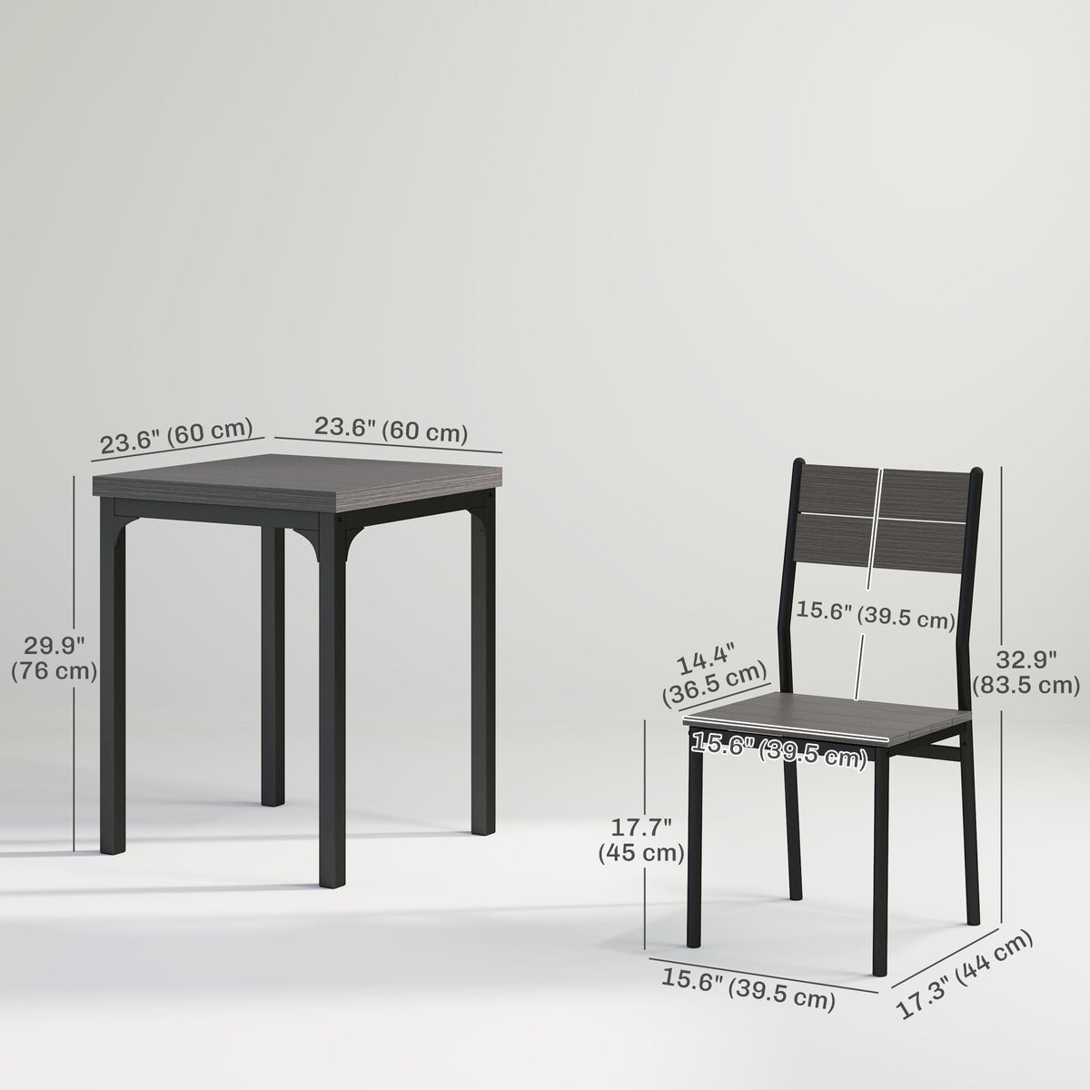 Dining Table Set for 2, 3 Piece Kitchen Table and Chairs with Metal Legs for Small Spaces, Natural Wood