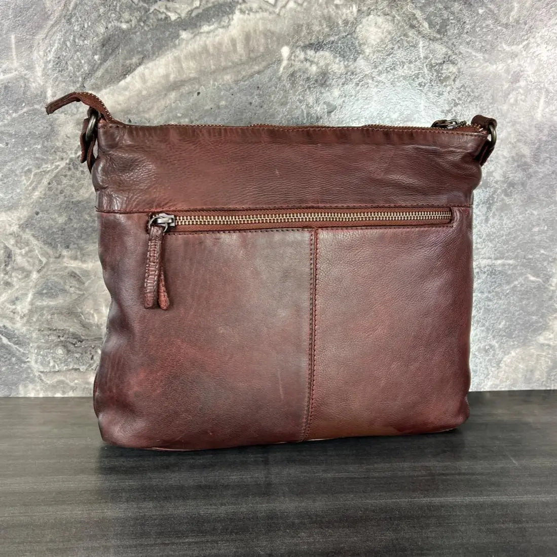 MET Leather Crossbody Bag with Dual Zipper Pockets