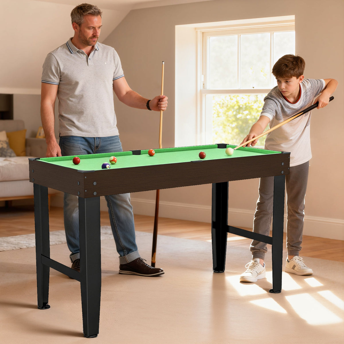 55" Mini Pool Table, Pool Game Billiard Table Set with 2 Cues, 16 Balls, 2 Chalks, Triangle, Brush, Green