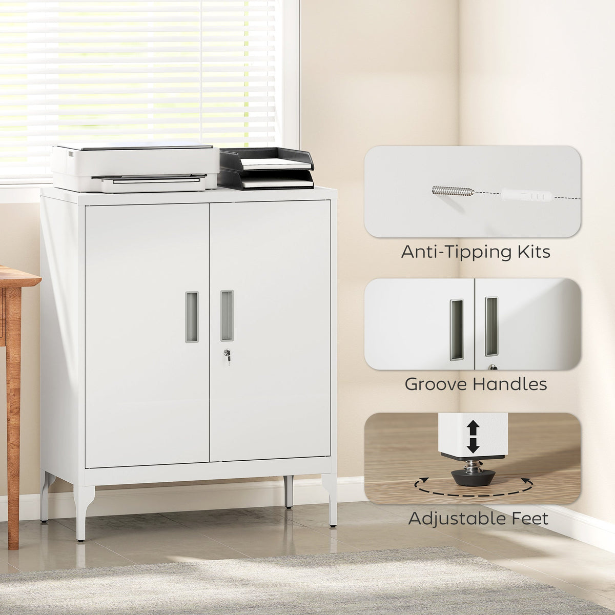 Office Storage Cabinet with Lock, Filing Cabinet with Adjustable Shelves and Doors for Home Office, Garage, Black