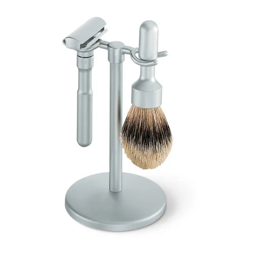 Merkur Shave Stand For Futur Razor and Futur Brush (3-piece Stand), Matte Chrome