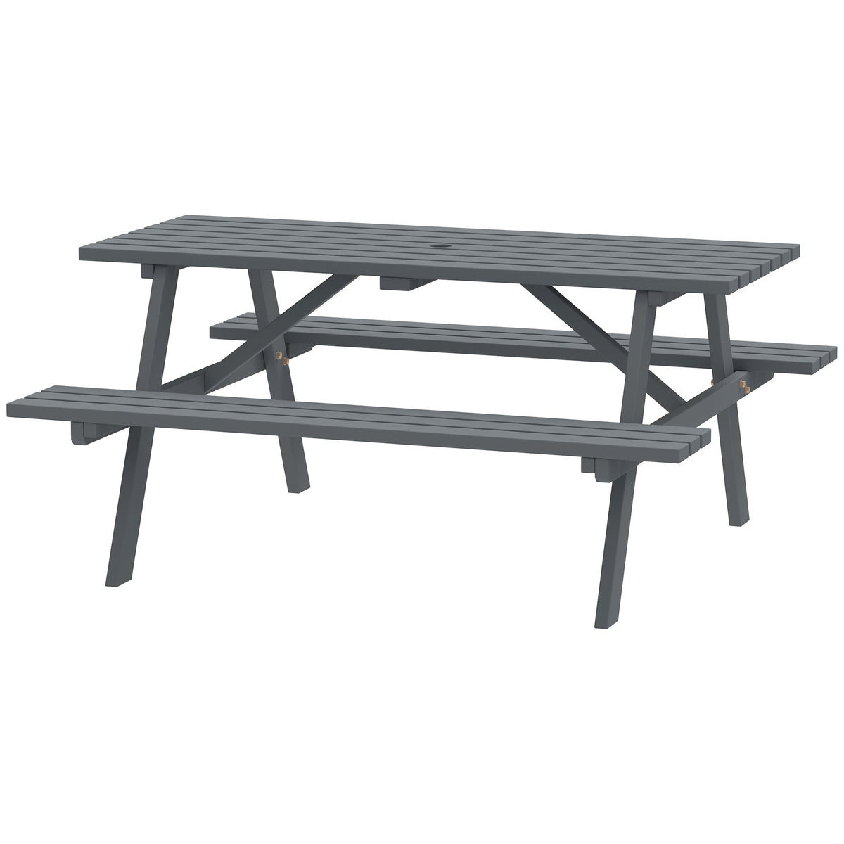 Wood Picnic Table, Camping Table and Bench Set with Umbrella Hole for Outdoor, Garden, Patio, Backyard, Grey