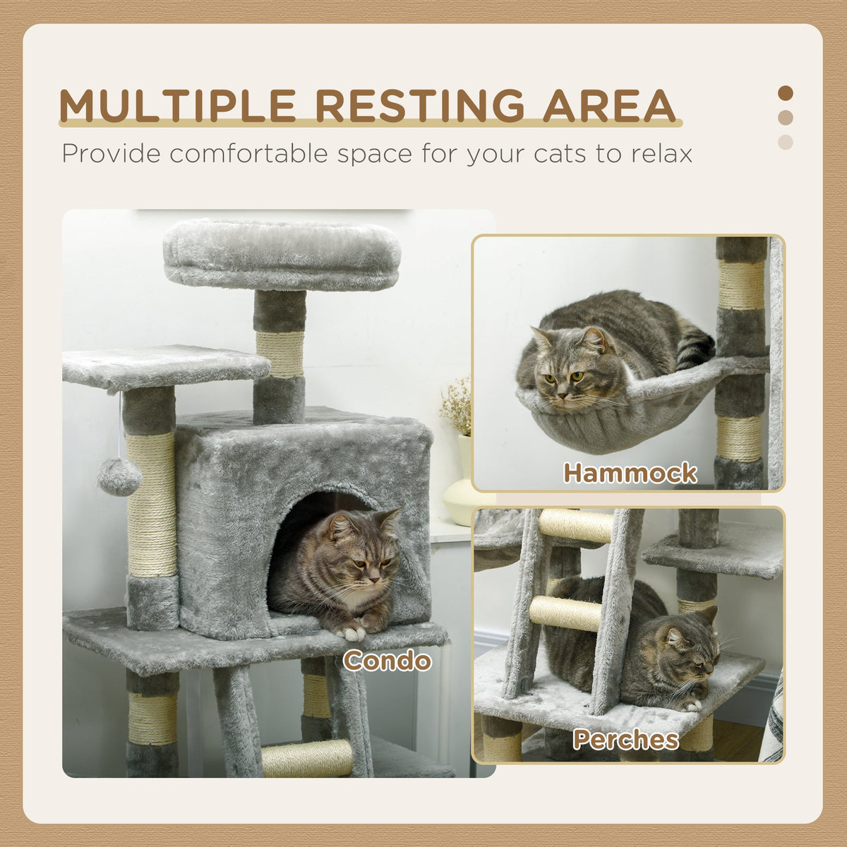 52 Inch Large Cat Tree for Indoor Cats, Dark Grey