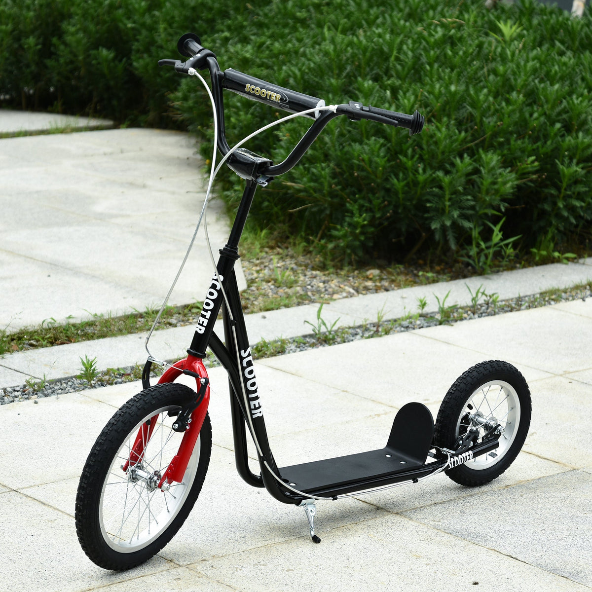 Youth Kick Scooter with Adjustable Handlebar and 16'' Inflatable Rubber Wheel for Kids and Teens 5+ Year Old, Black