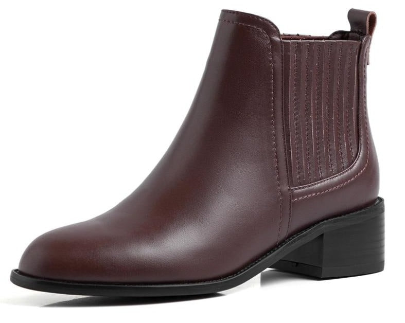 Real Leather Low Heel Boots