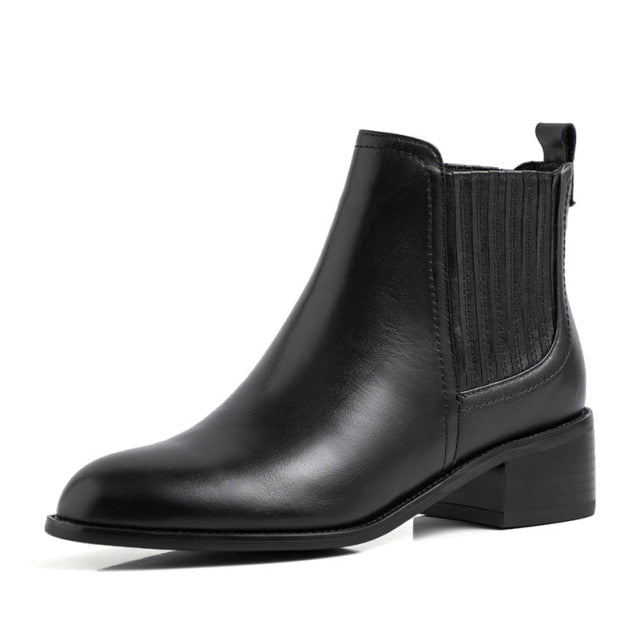 Real Leather Low Heel Boots