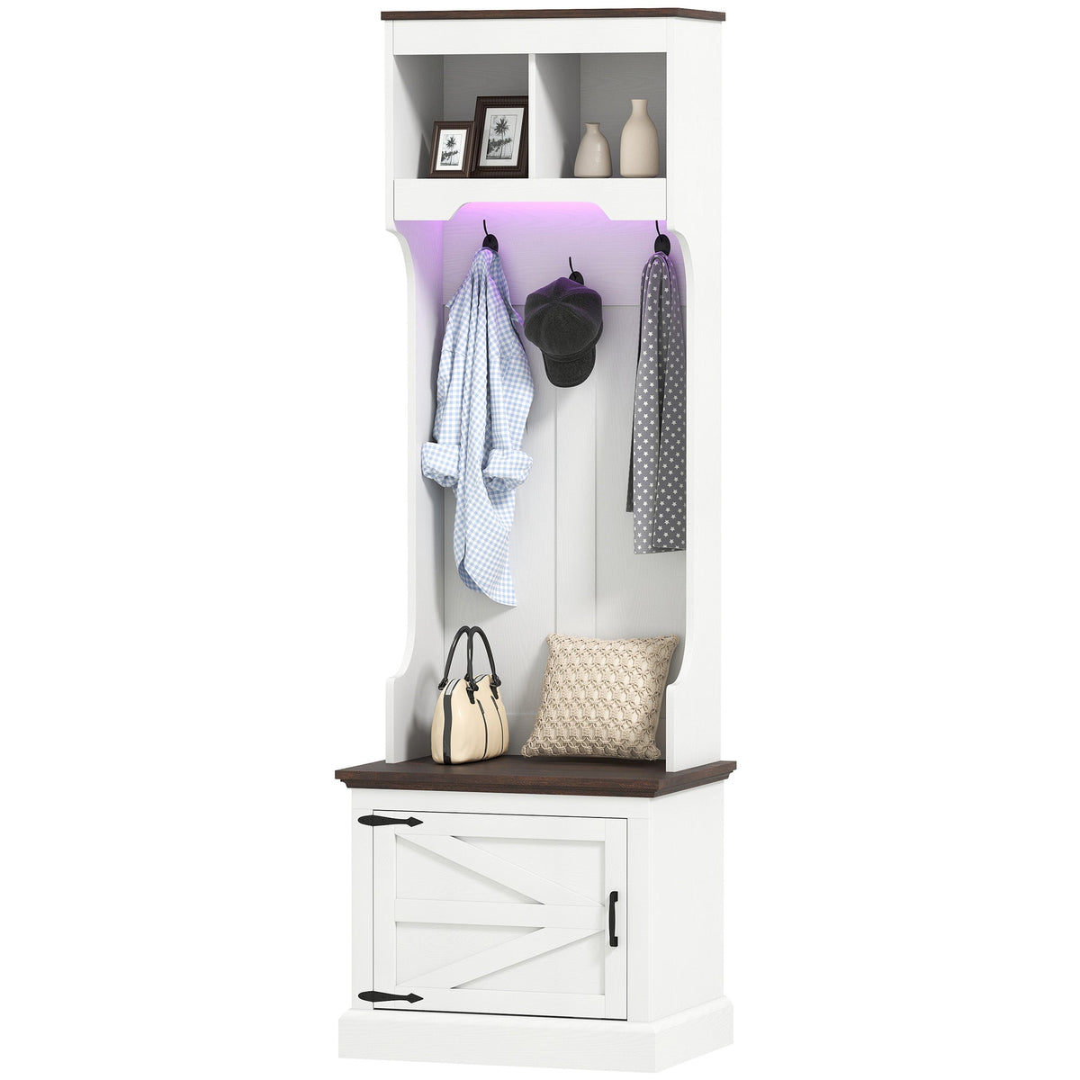 3-in-1 Hall Tree with Bench, Coat Rack with Shoe Storage, Distressed Black