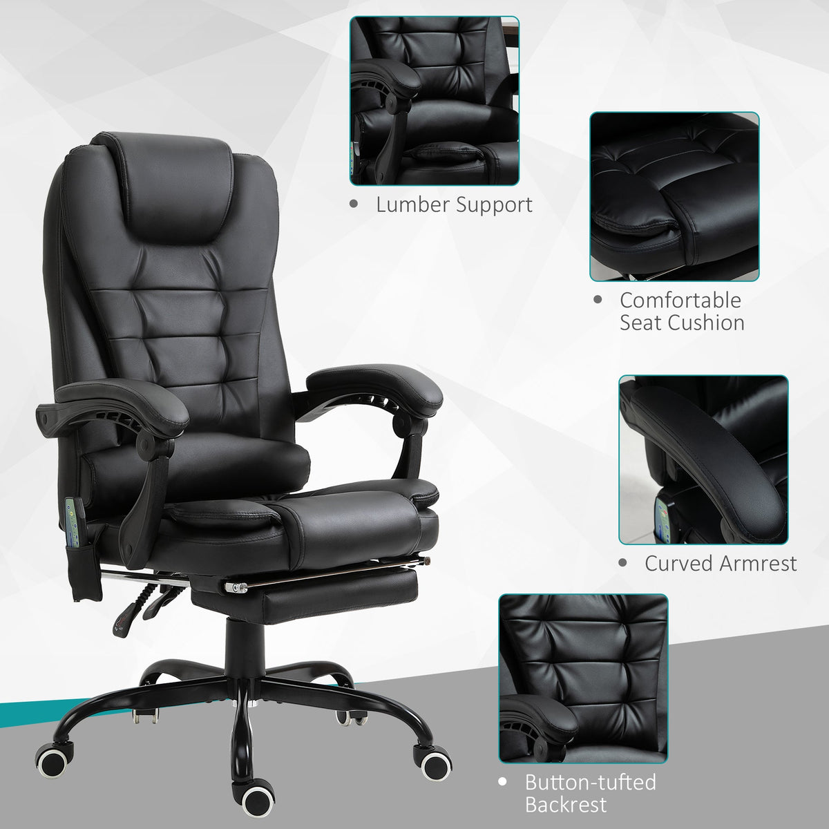 Declan Executive Office Chair with 7-Point Massage and Reclining Features-Black