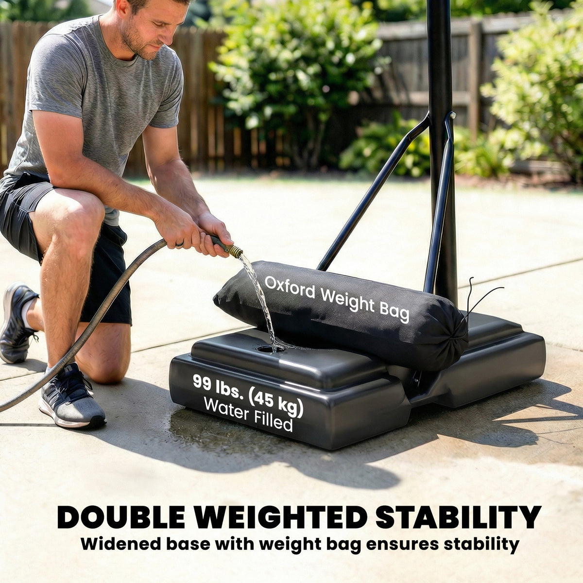 Basketball Hoop Stand Outdoor, 4.4–10 ft Single Hand Rotation Adjustable with Shatterproof Backboard & Weight Bag