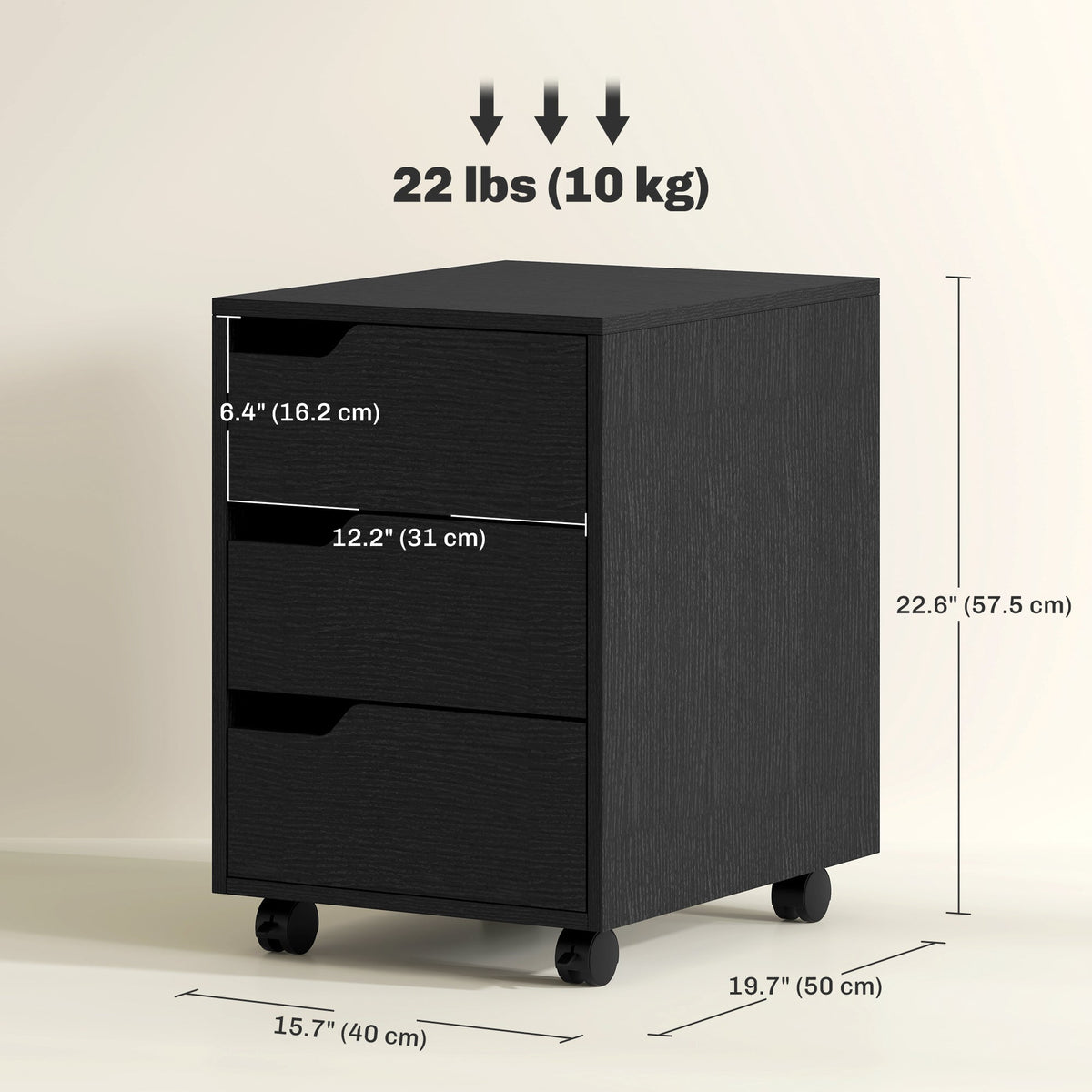3 Drawer File Cabinet, Mobile Vertical Filing Cabinet with Wheels, Printer Stand with Storage for Home Office, Oak