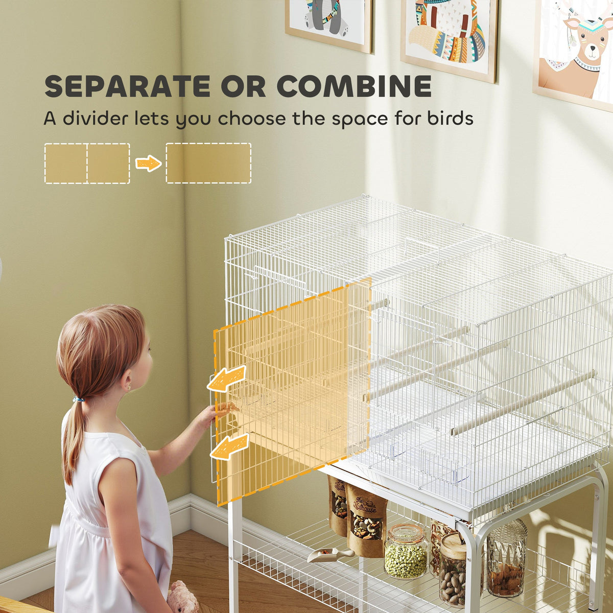 18" H Bird Cage, Large Parakeet Cage for Budgie, Lovebird, Canary, Finches with Divider, Black
