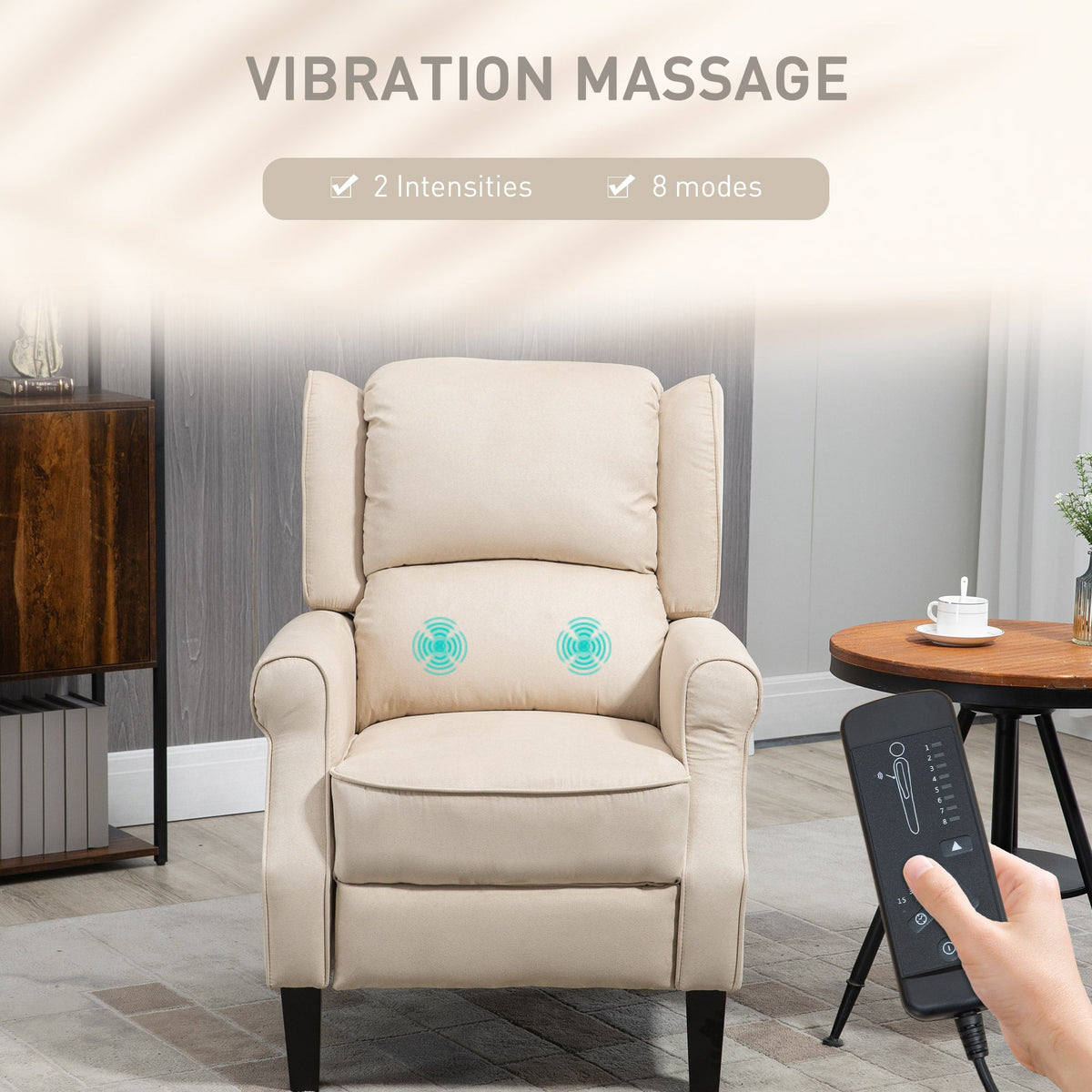Push Back Recliner Chair, Vibration Massage Recliner for Living Room with Extendable Footrest, Remote, Pocket, Blue