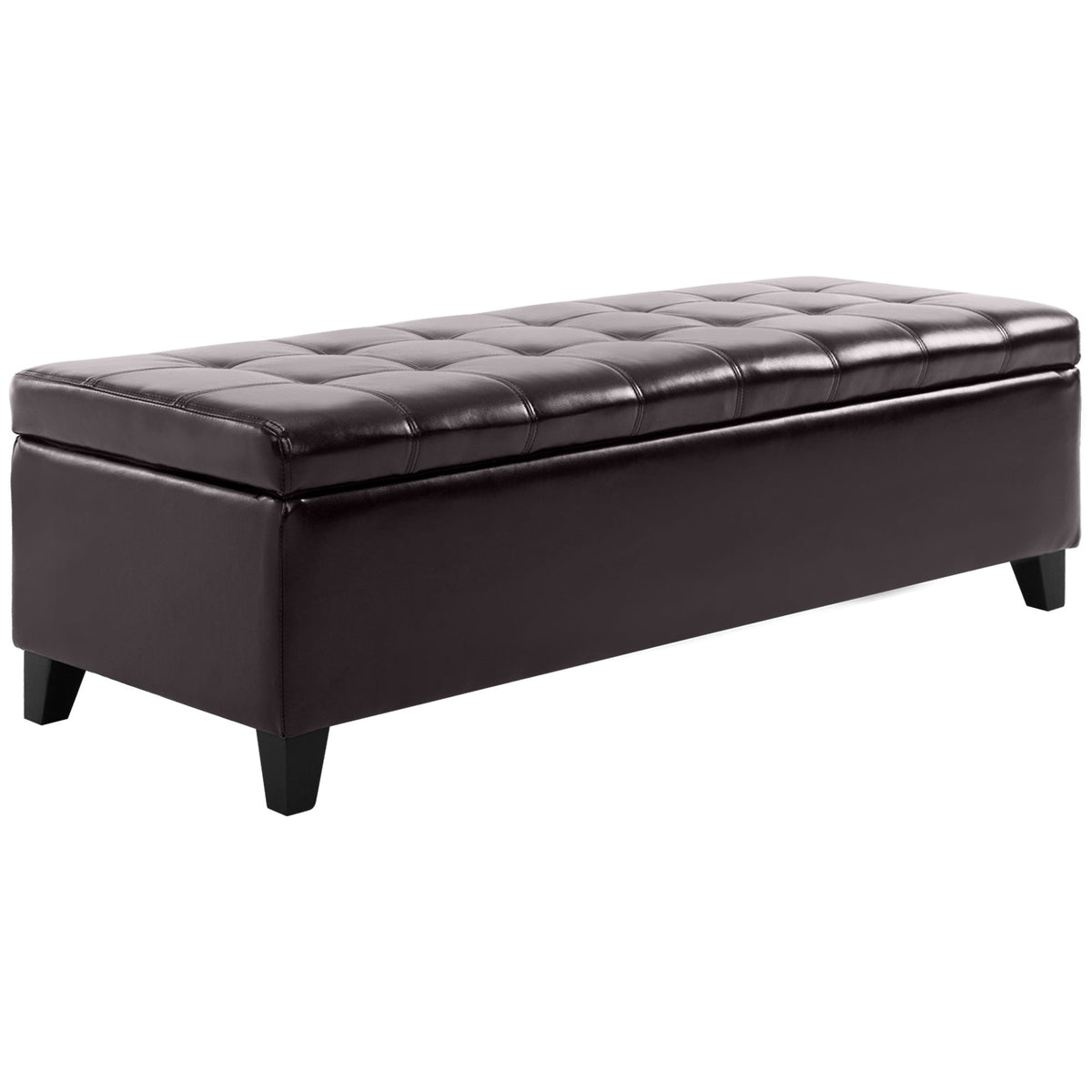 Storage Ottoman Bench, Foot Rest with Solid Wood Legs, 51 Inches PU Leather Storage Chest for Living Room, Black
