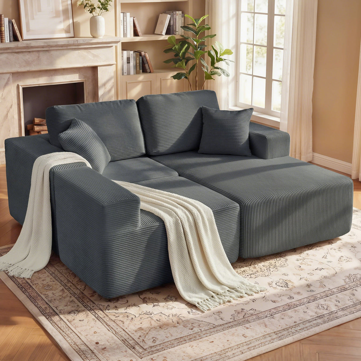 2-in-1 Modular Sectional Sofa, Boneless L Shaped Couch Sofa Bed, Dark Grey