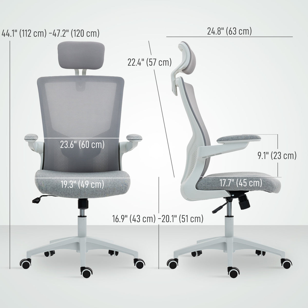 Ergonomic Office Chair, Swivel Desk Chair with Adjustable Lumbar Support, Headrest and Height, Flip-up Armrests, Beige