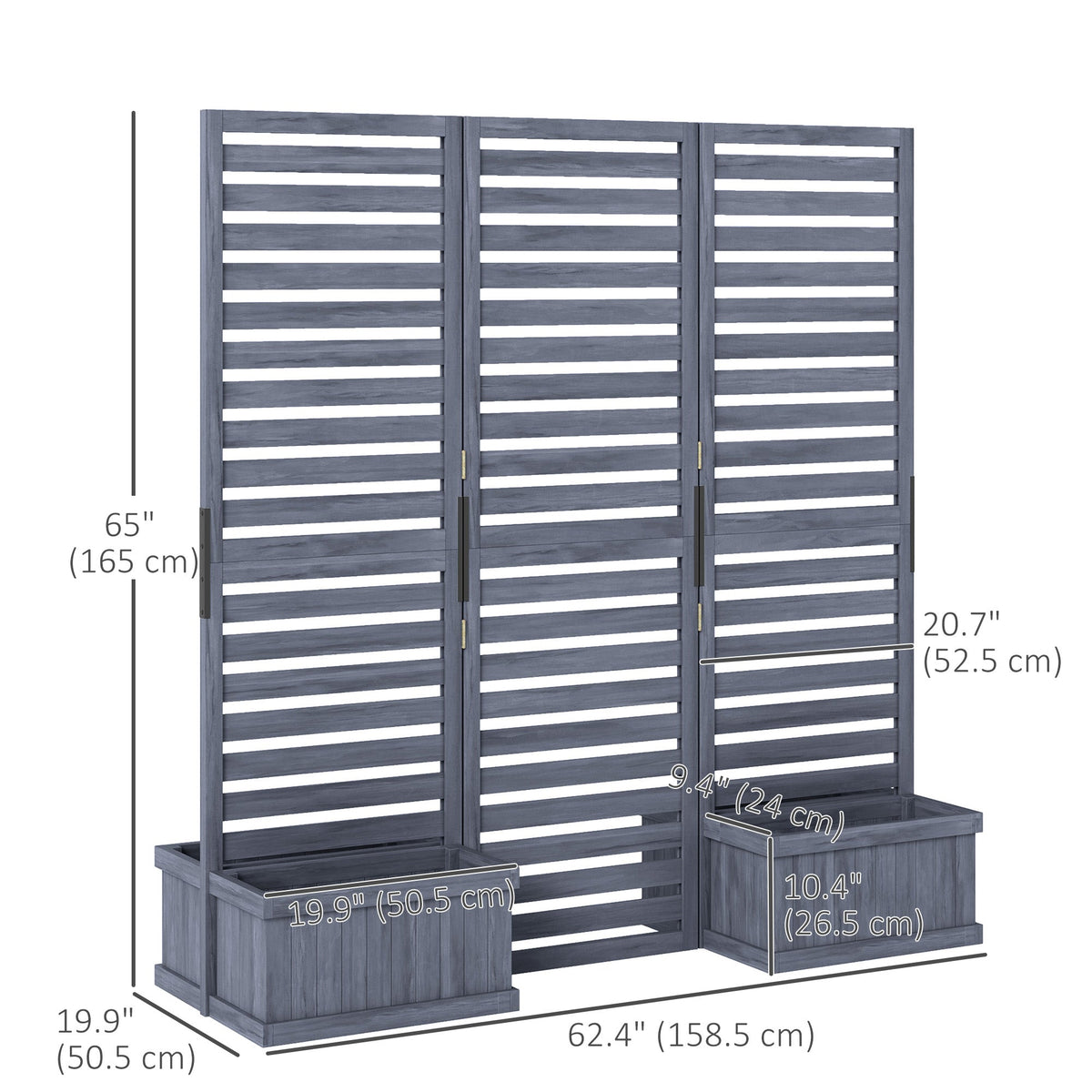 Outdoor Privacy Screen Wood Privacy Panel with 4 Planter Boxes, Raised Bed with 3 Panels, Drainage Holes, Natural