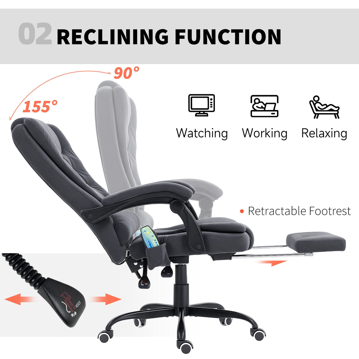 7-Point Vibrating Massage Chair, Reclining Office Chair with Footrest, Reclining Back, Adjustable Height, Black