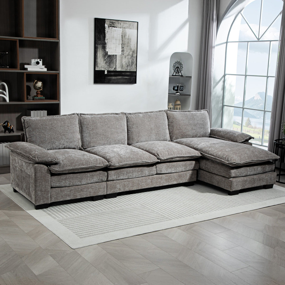 GABI Right Hand Facing Sectional with Chaise Lounge-Grey
