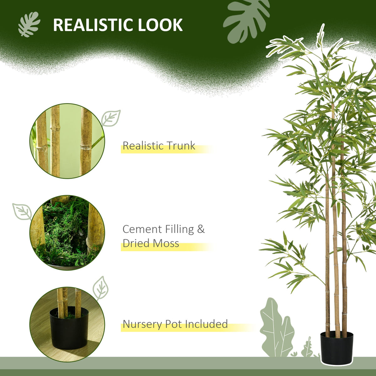 Set of 2 6ft Artificial Tree, Indoor Fake Bamboo with Pot, for Home Office Living Room Decor
