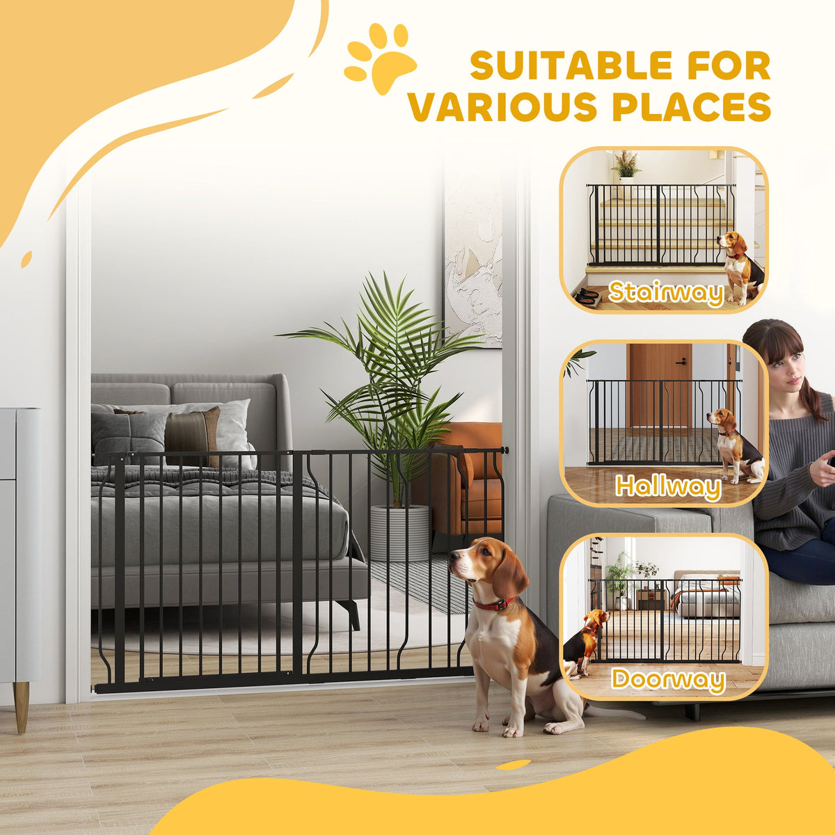 30"- 45" Easy Install Pet Gate w/ Door & Double Locking System, Extra Wide Dog Gate for Stairs, Hallways, White