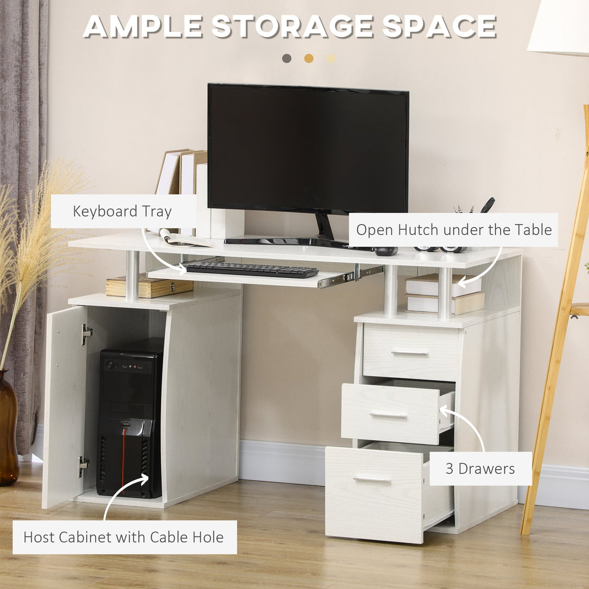 47" Computer Desk with Keyboard Tray and Storage Drawers, Home Office Workstation Table with Storage Shelves, Black