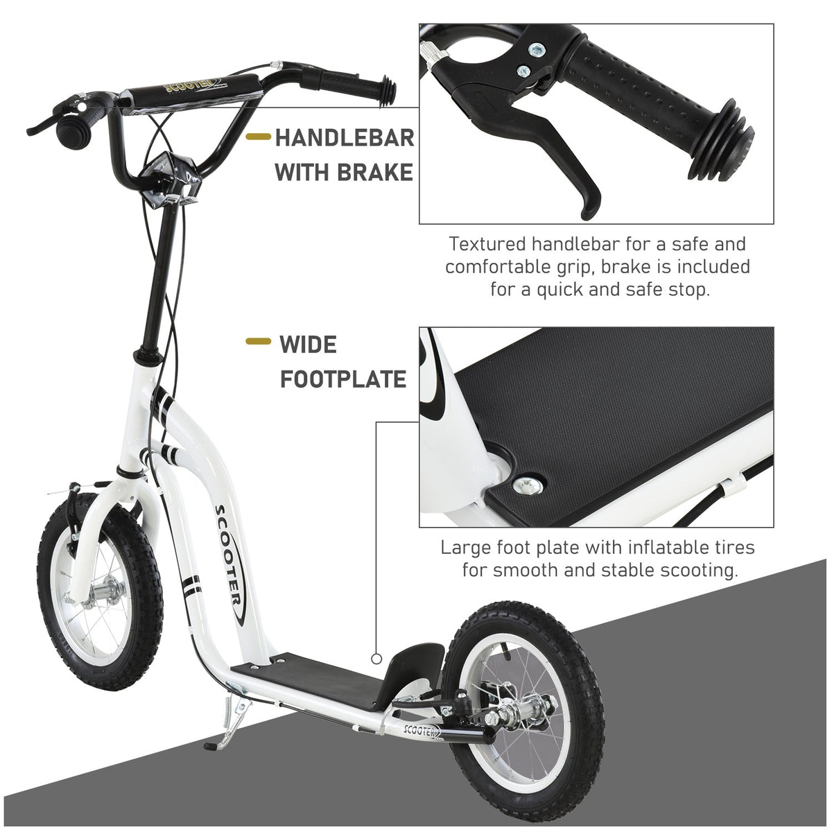 Dual Brakes Kick Scooter 12-Inch Inflatable Front Wheel Ride On Toy for Age 5+, Blue