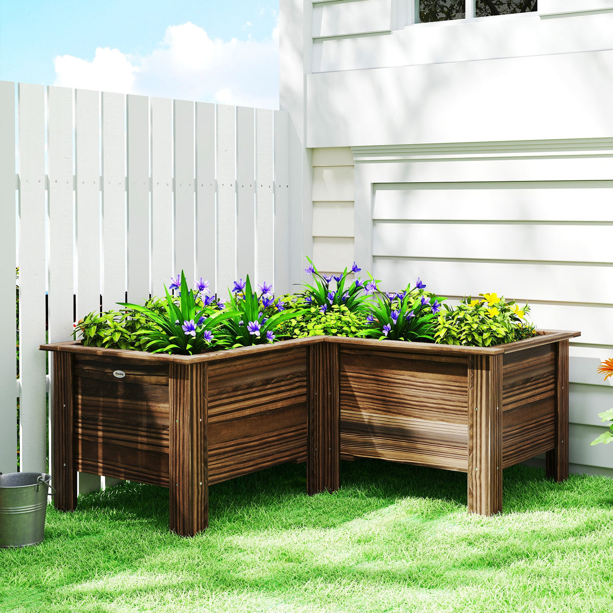 Raised Garden Bed, 47.2" x 47.2" x 19.7" Wooden Elevated Planter Box Outdoor with Legs, for Vegetables, Flowers, Herbs, L-shaped, Natural