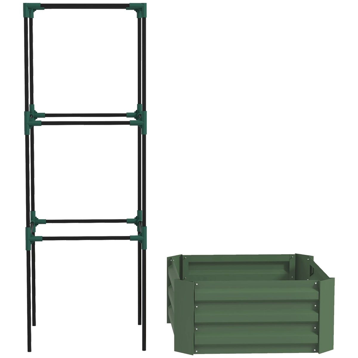 Galvanized Planter Box, Outdoor Raised Garden Bed with 3-Tier Trellis Tomato Cage for Climbing Vines, Vegetables, Brown