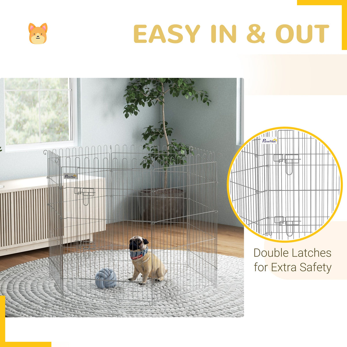 24inch 8-Panel Dog Playpen Octagon Pet Exercise Playpen Crate Foldable Dog Cage Pen Puppy Kennel, Black