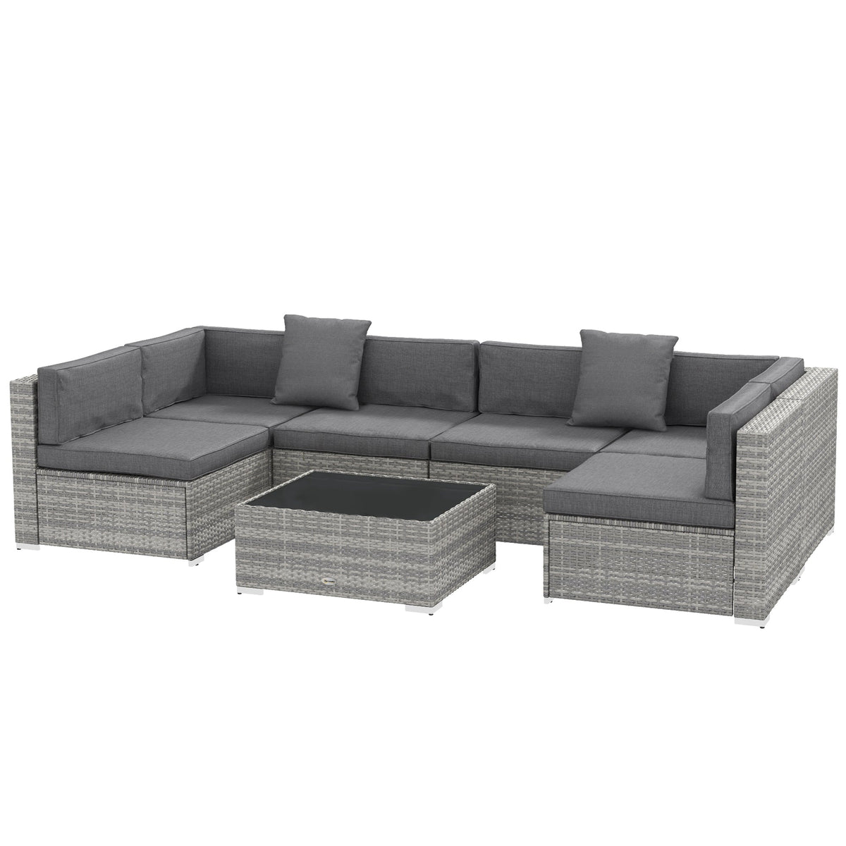 7 Pieces Patio Furniture Set, Rattan Conversation Set Garden Wicker Sofa Set with Washable Cushions and Coffee Table, Grey