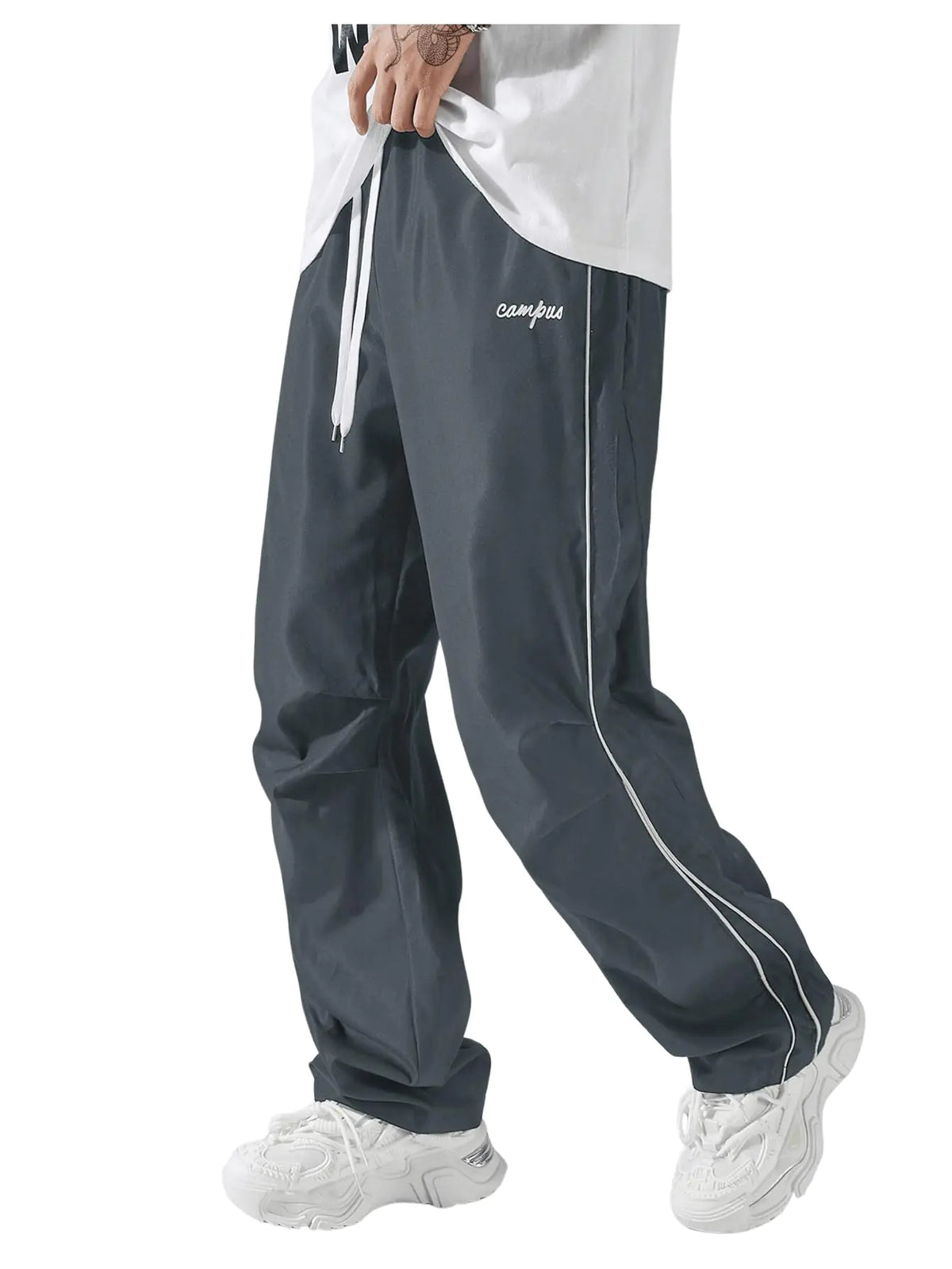 SOLY HUX Mens Parachute Pants Y2k Baggy Sweatpants Wide Leg Drawstring Waist Casual Pants Streetwear Dark Grey X-Large