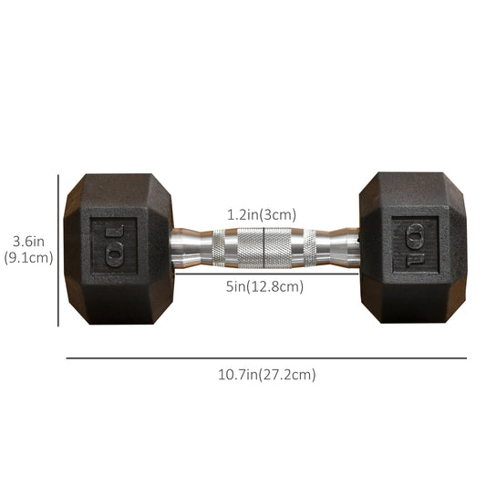 2 x 10lbs Rubber Dumbbells Weight Set, Dumbbell Hand Weight for Body Fitness Training for Home Office Gym, Black
