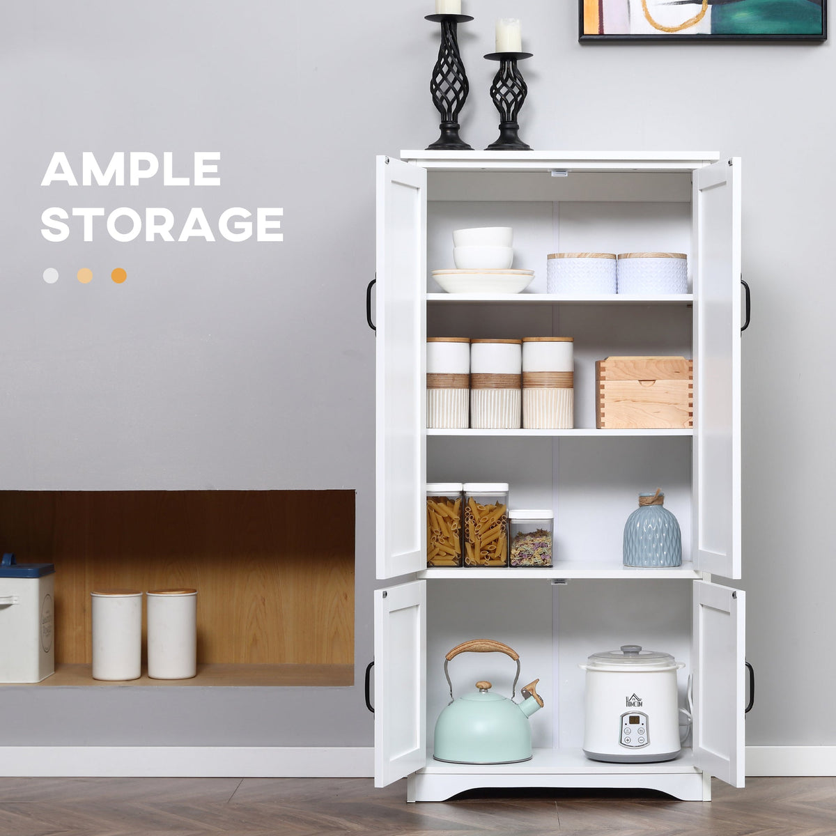 48" 4-Door Storage Cabinet Multi-Storey Large Space Pantry with Adjustable Shelves Black