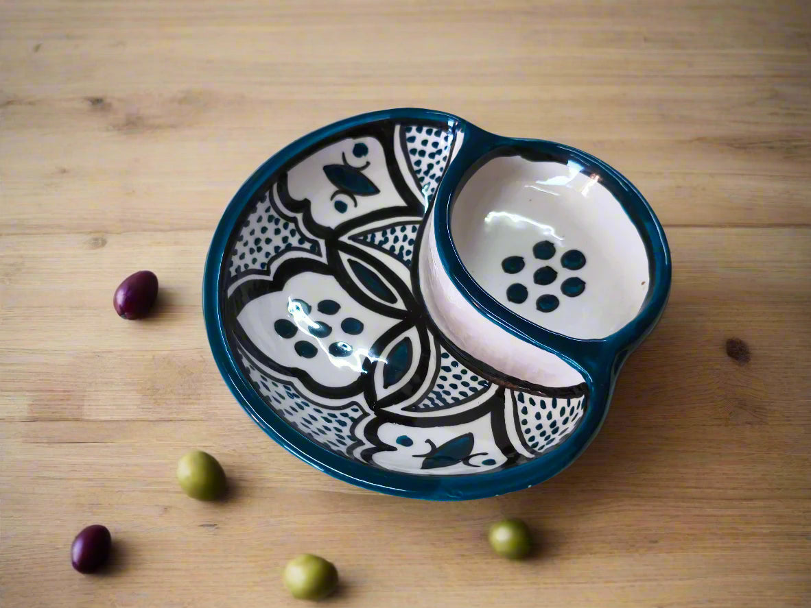 Handcrafted Ceramic Olive & Oil Appetizer Plate | Serving dish | Available in Various Patterns
