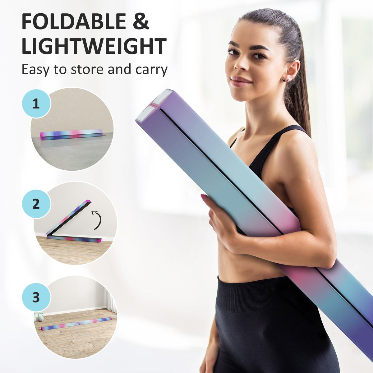 7ft Folding Balance Beam, Gymnastics Equipment with Anti-Slip Bottom for Kids Home Training, Multicolour