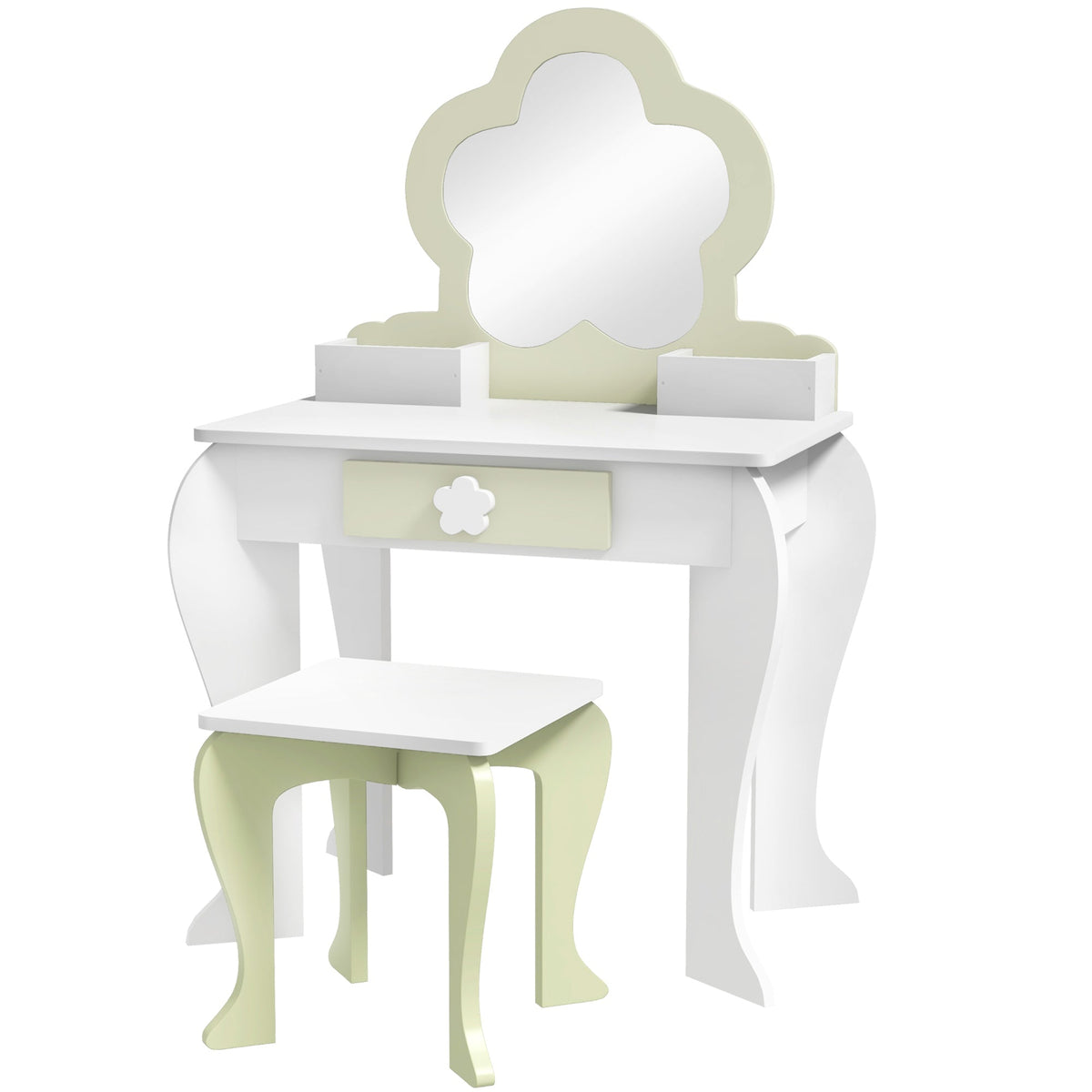 Kids Makeup Vanity Set with Stool, Mirror, Drawer, Storage Boxes, White