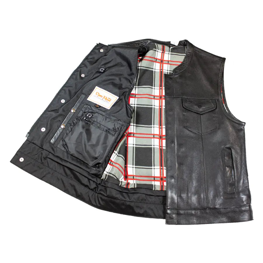 Open Road Men's Flannel Lined Leather Club Vest