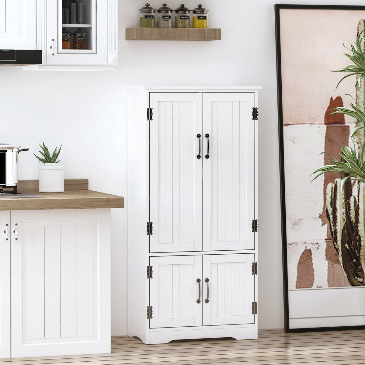 48" 4-Door Storage Cabinet Multi-Storey Large Space Pantry with Adjustable Shelves Black