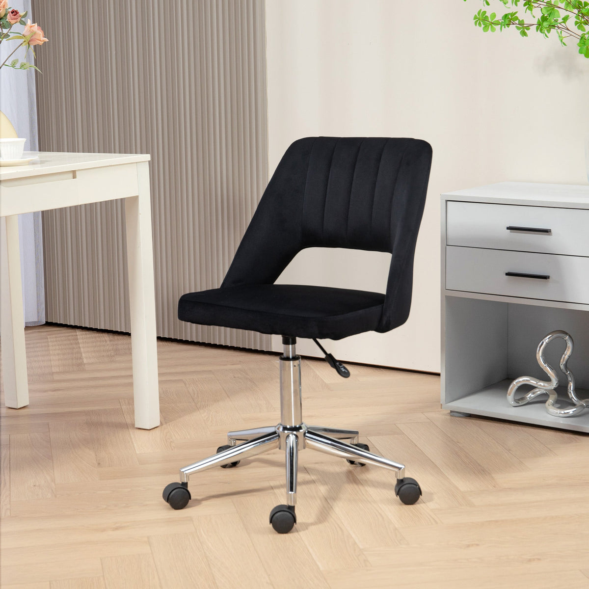 Mid Back Office Chair Velvet Fabric Swivel Scallop Shape Computer Desk Chair, Green