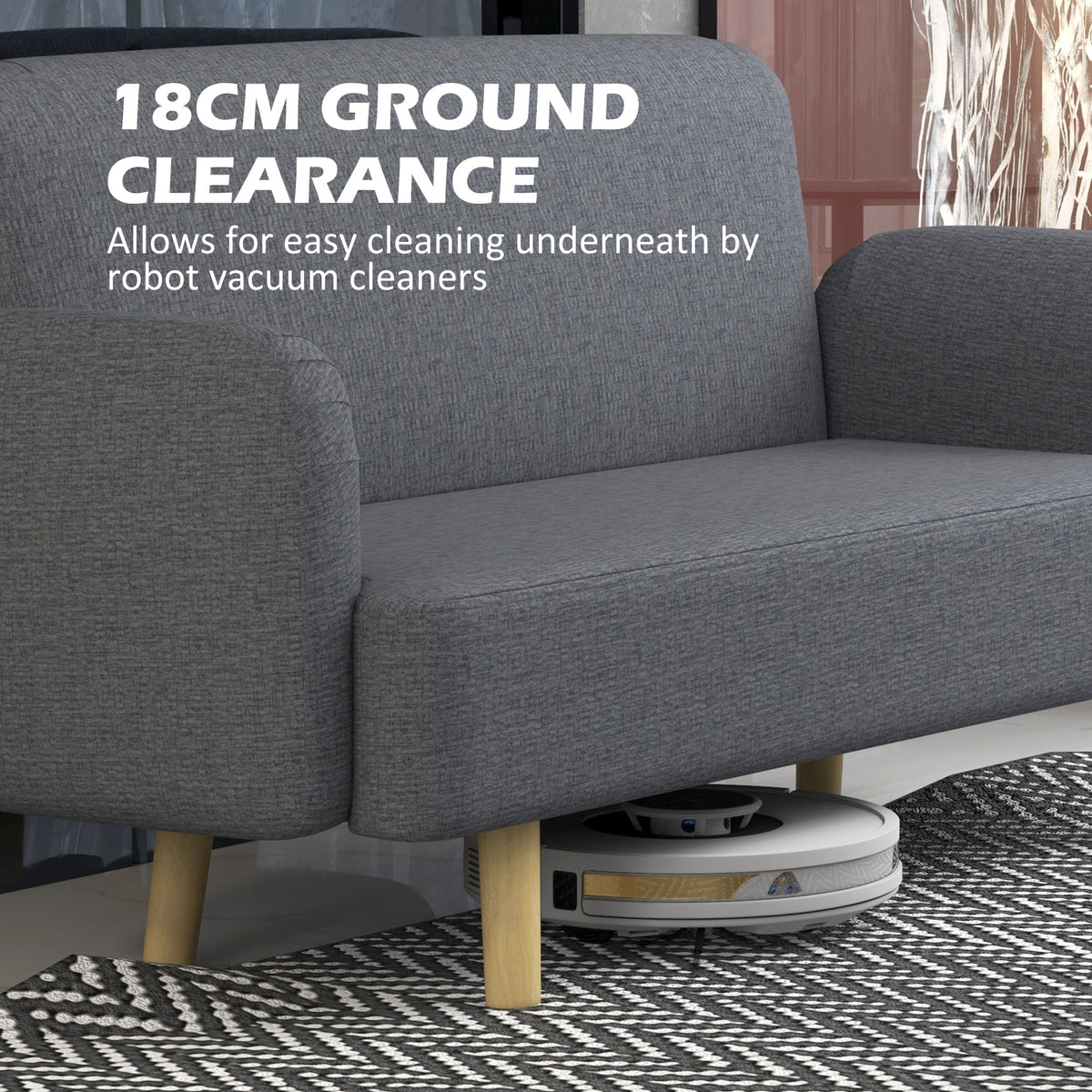 Velvet Feel Fabric 2 Seater Sofa, Small Sofa Loveseat with 8.3" Thick Padding and Wood Legs, Black